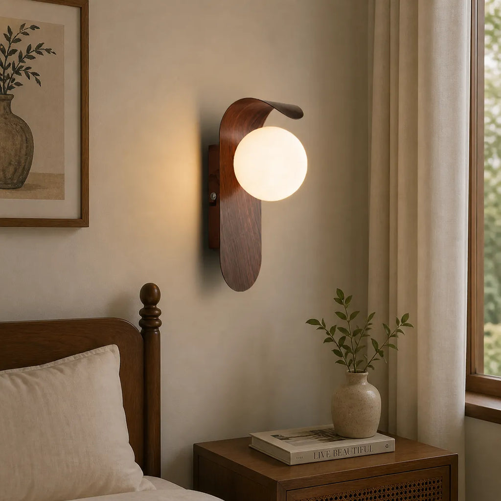 Tessa Modern Wood Accent Frosted Globe LED Wall Light