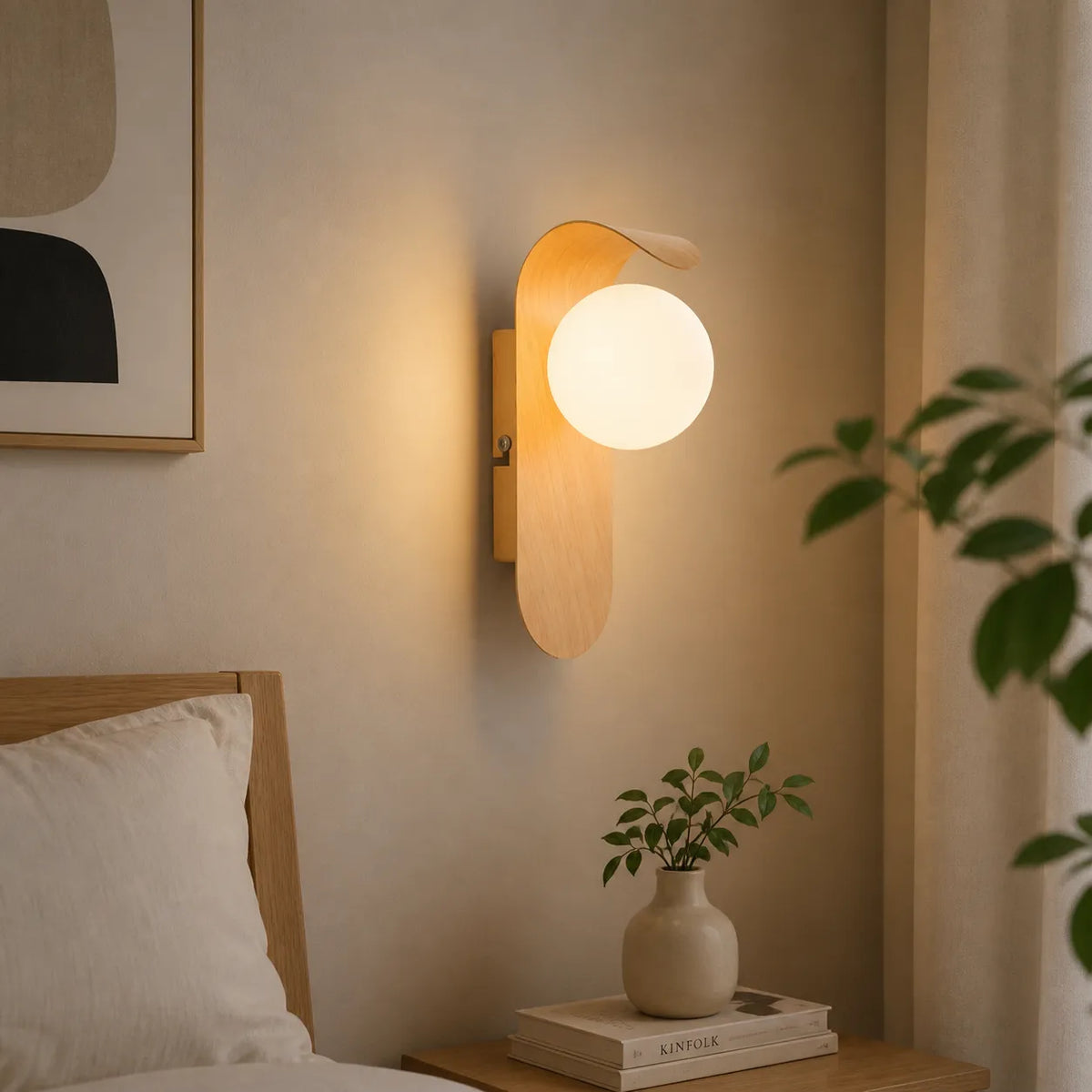 Tessa Modern Wood Accent Frosted Globe LED Wall Light