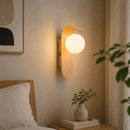 Wood Accent Wall Light with Frosted Glass Globe