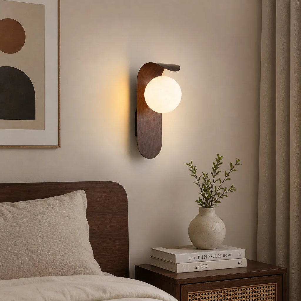 Tessa Modern Wood Accent Frosted Globe LED Wall Light