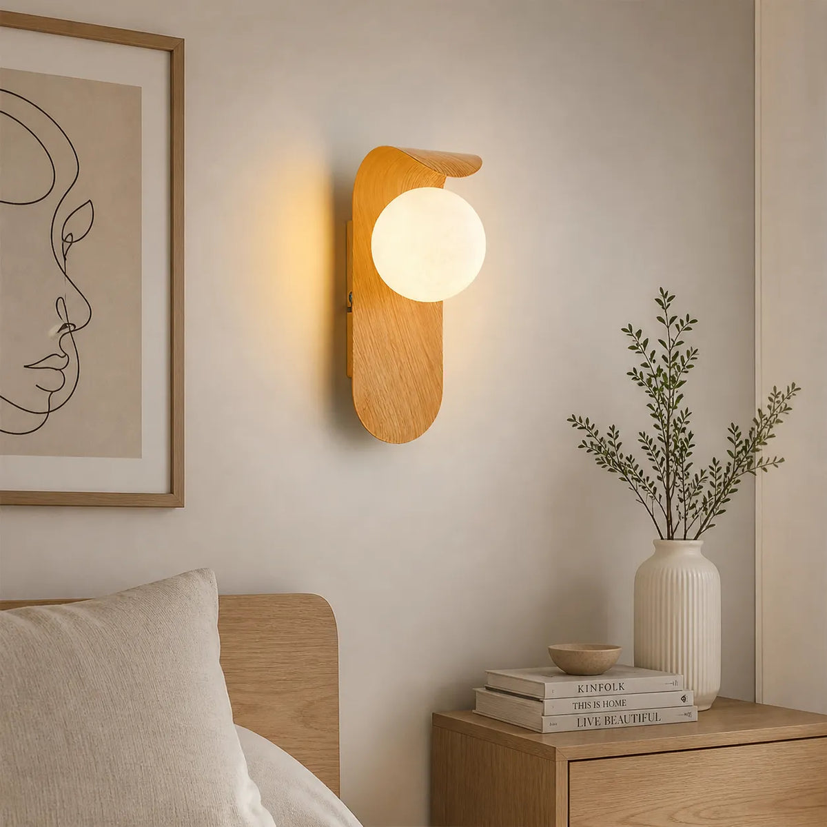 Tessa Modern Wood Accent Frosted Globe LED Wall Light