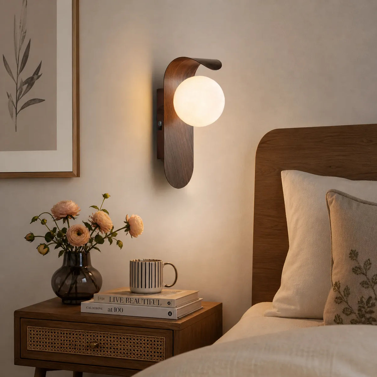 Tessa Modern Wood Accent Frosted Globe LED Wall Light