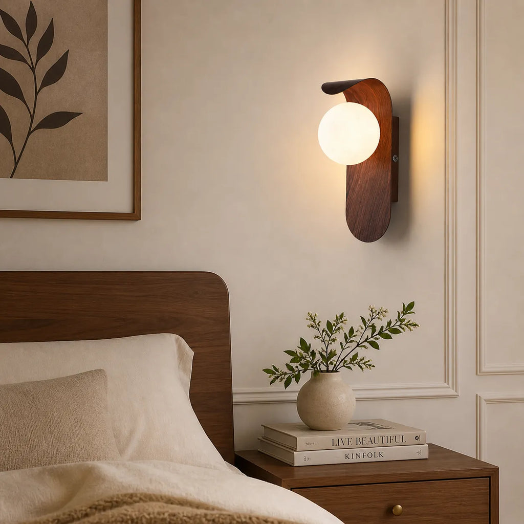 Tessa Modern Wood Accent Frosted Globe LED Wall Light