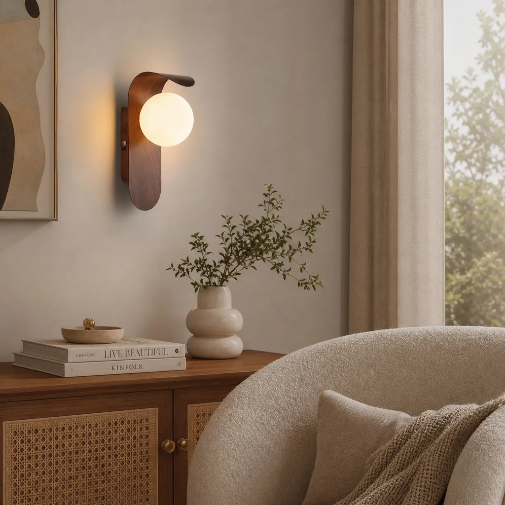 Tessa Modern Wood Accent Frosted Globe LED Wall Light