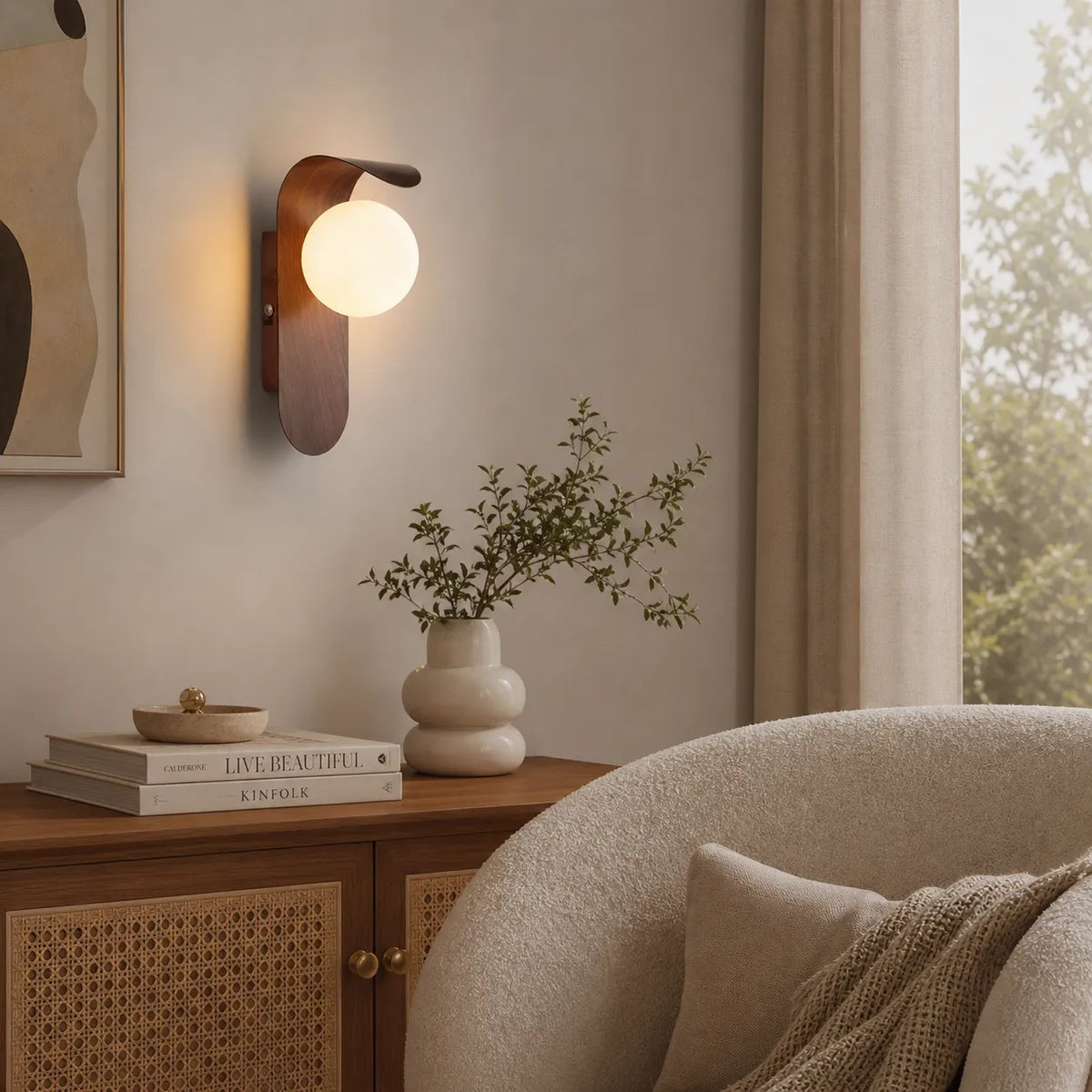 Tessa Modern Wood Accent Frosted Globe LED Wall Light