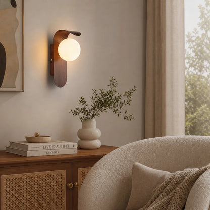 Wood Accent Wall Light with Frosted Glass Globe