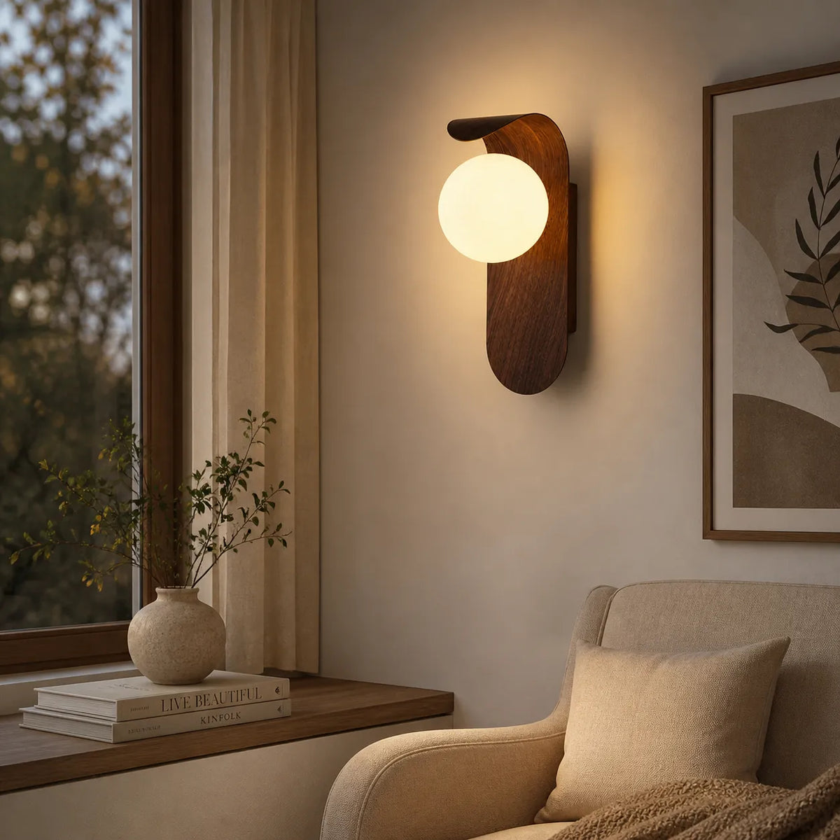 Tessa Modern Wood Accent Frosted Globe LED Wall Light