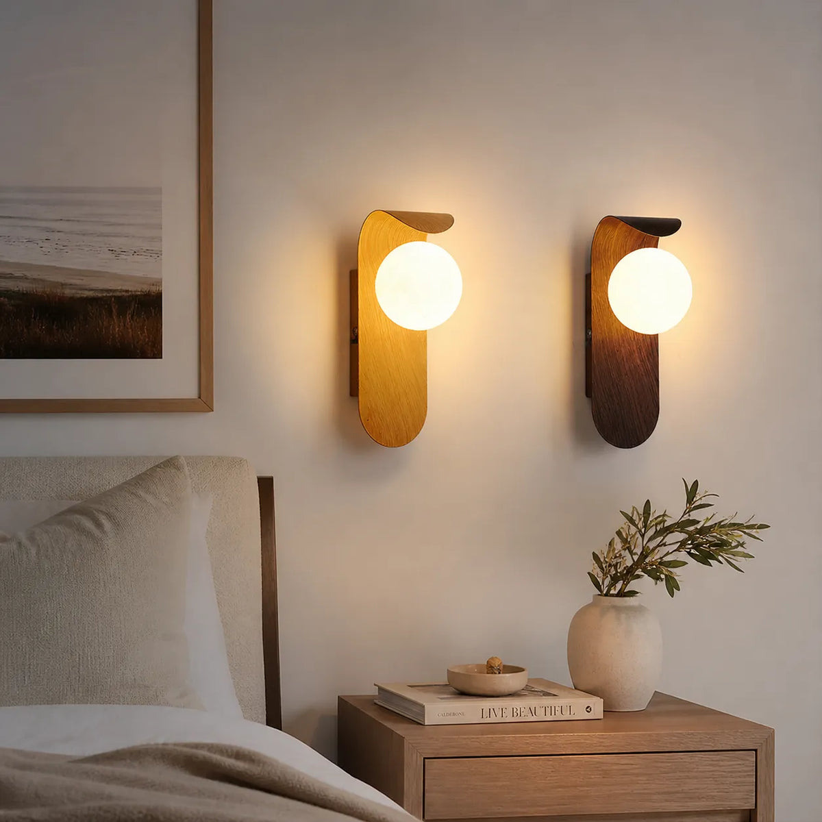 Tessa Modern Wood Accent Frosted Globe LED Wall Light