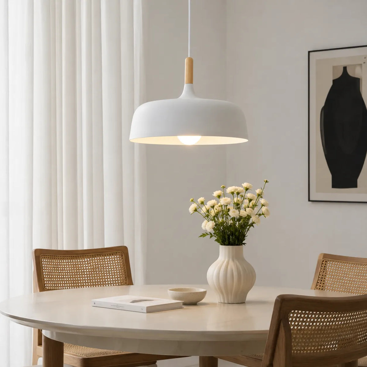 Caius Minimalist Wood & Metal Pendant Light