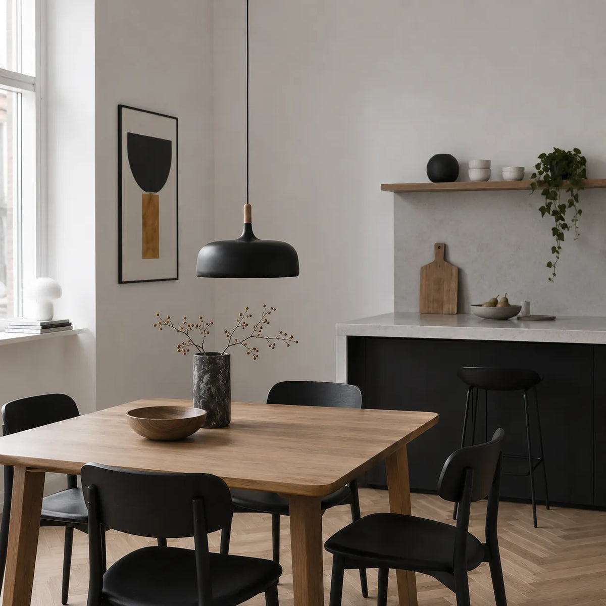 Caius Minimalist Wood & Metal Pendant Light