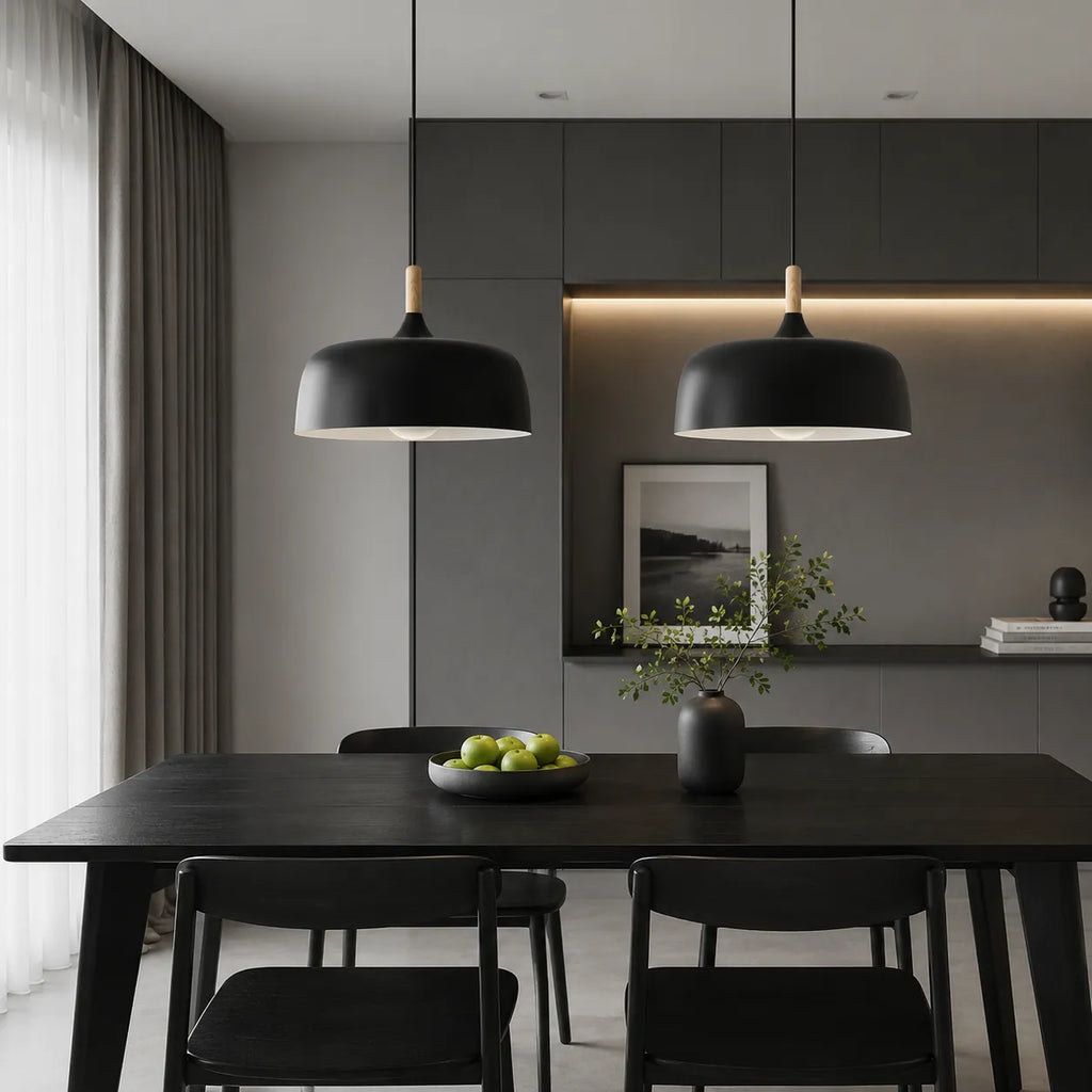 Caius Minimalist Wood & Metal Pendant Light