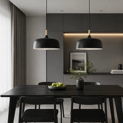 Wood and Metal Pendant Light with Minimal Form