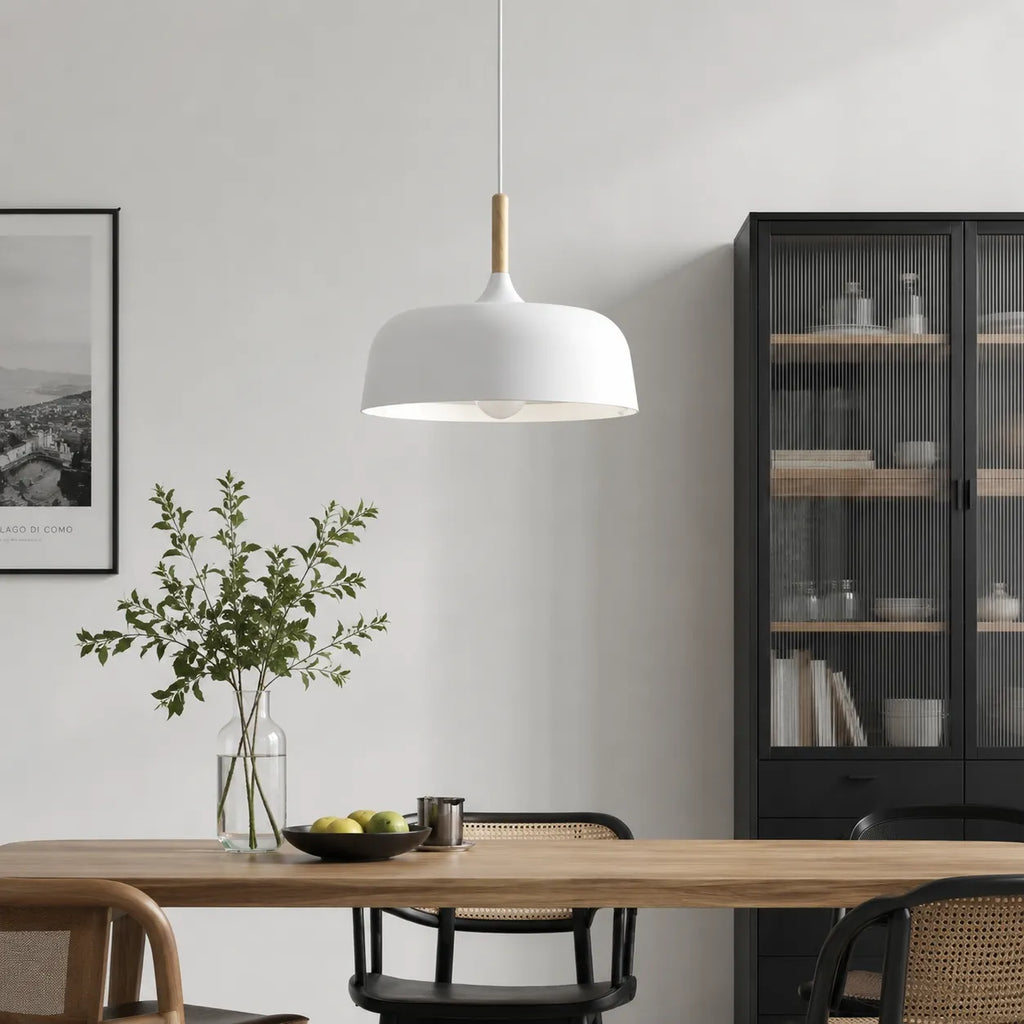 Caius Minimalist Wood & Metal Pendant Light