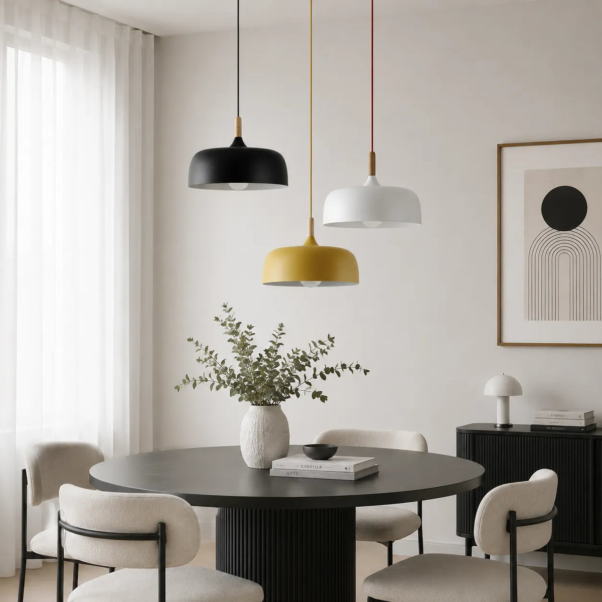 Caius Minimalist Wood & Metal Pendant Light