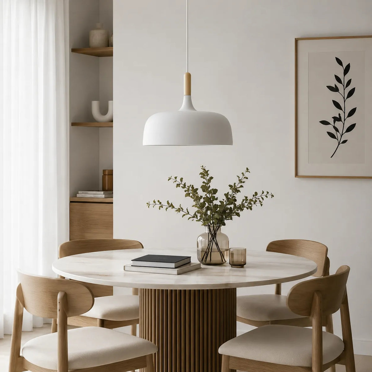 Caius Minimalist Wood & Metal Pendant Light