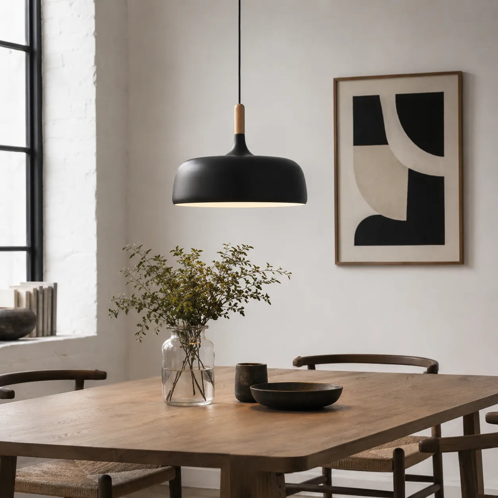 Caius Minimalist Wood & Metal Pendant Light