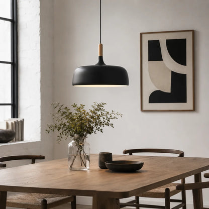Wood and Metal Pendant Light with Minimal Form