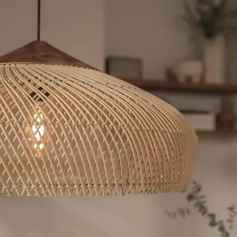 Yuna Natural Spiral Woven Rattan Dome Pendant Light