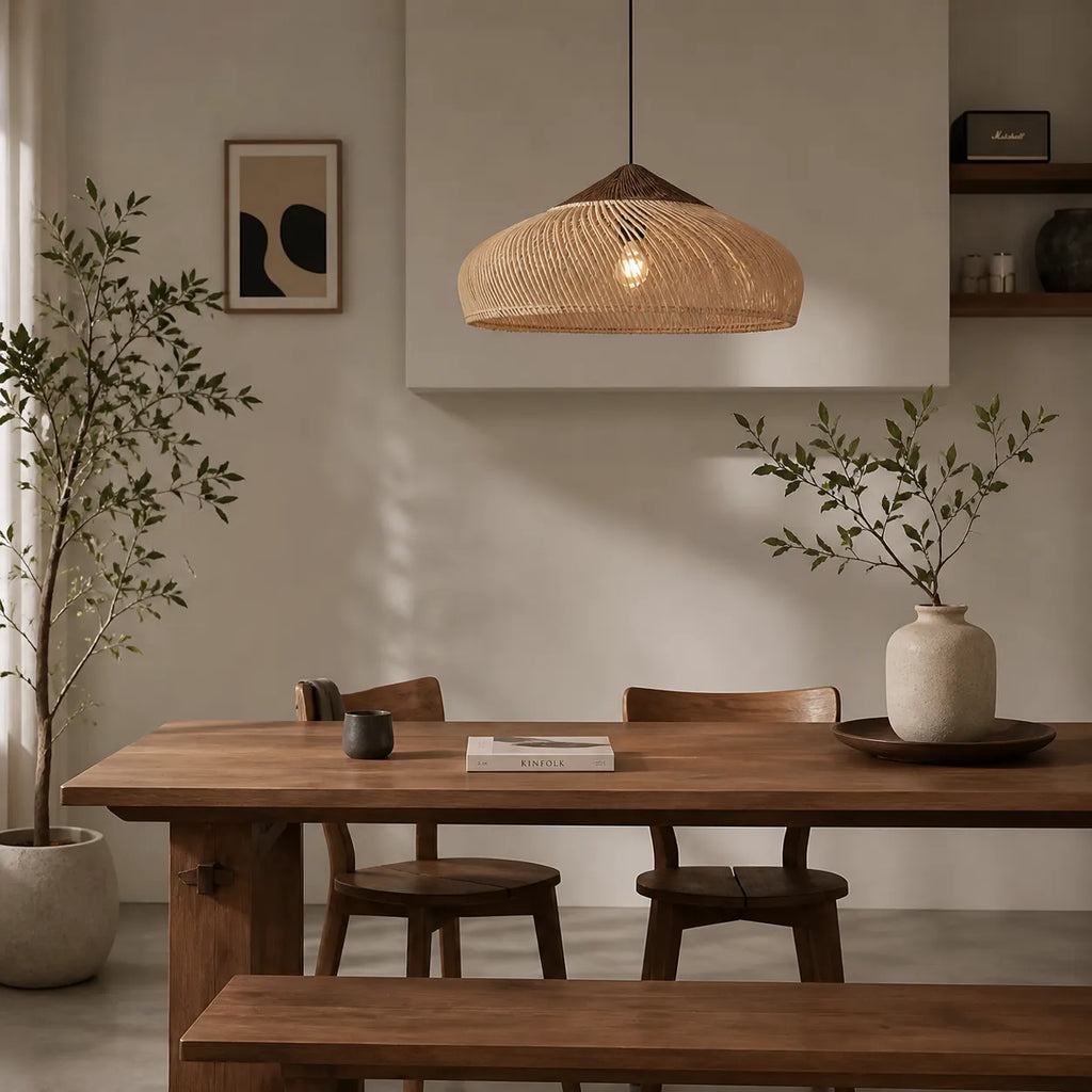 Yuna Natural Spiral Woven Rattan Dome Pendant Light