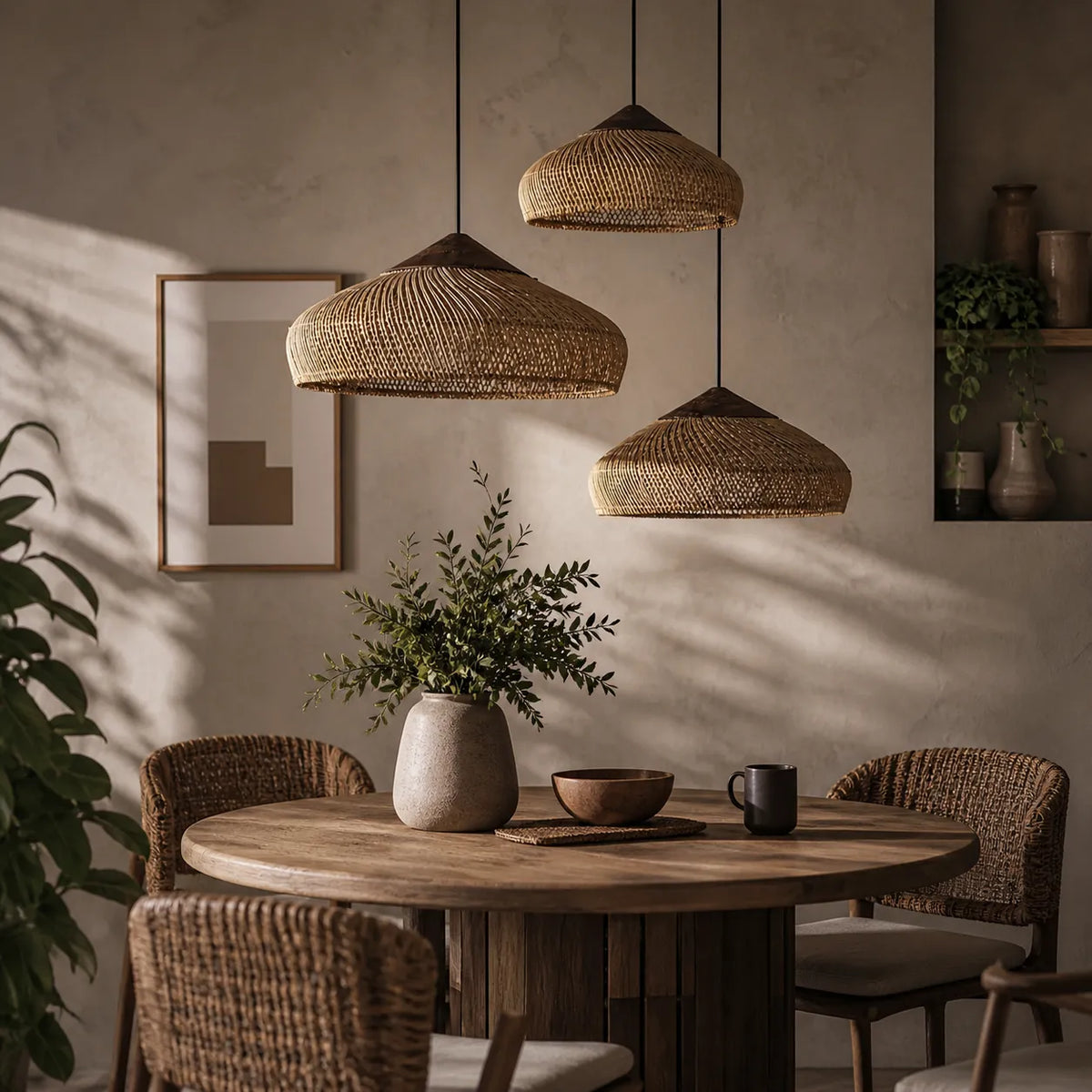 Yuna Natural Spiral Woven Rattan Dome Pendant Light