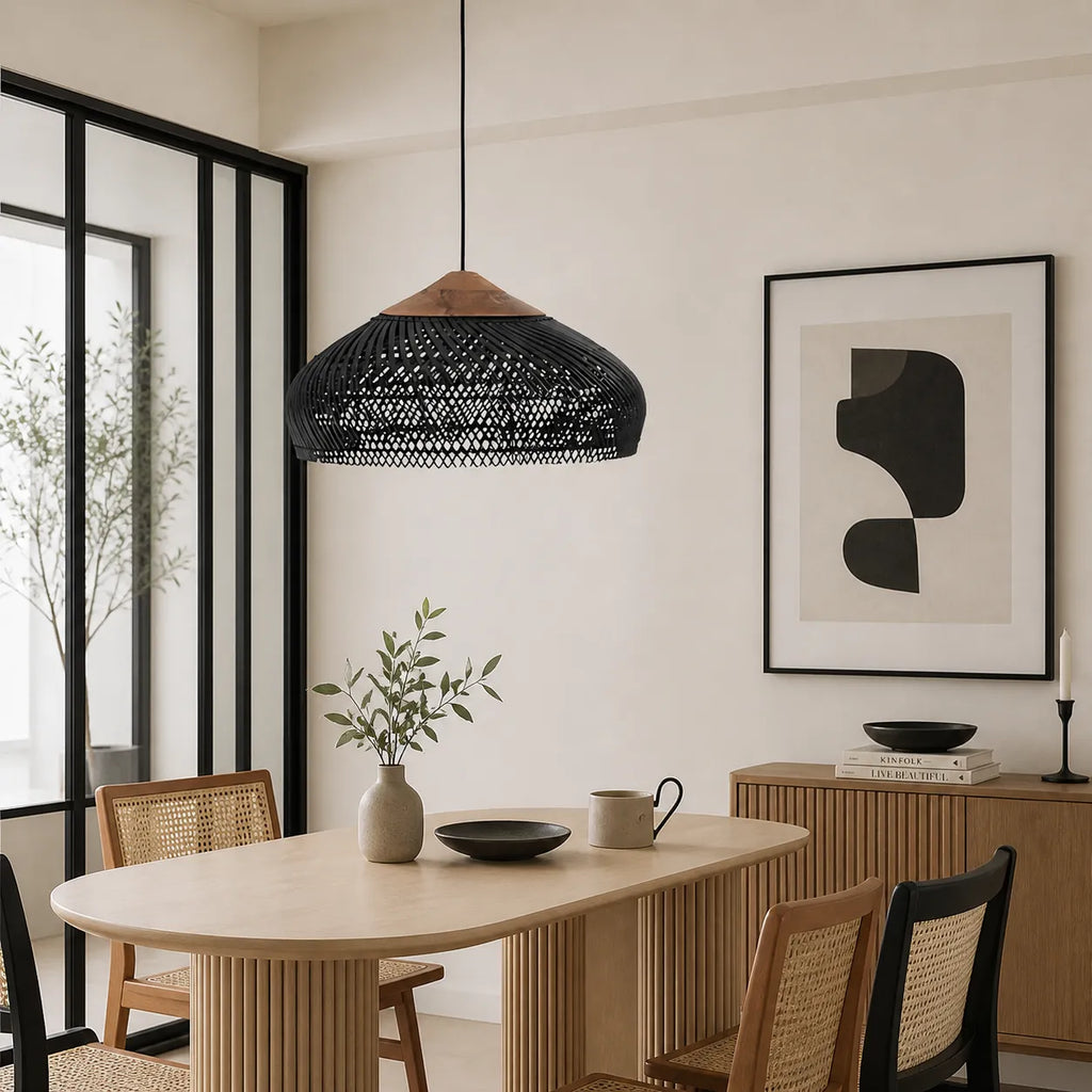 Yuna Natural Spiral Woven Rattan Dome Pendant Light