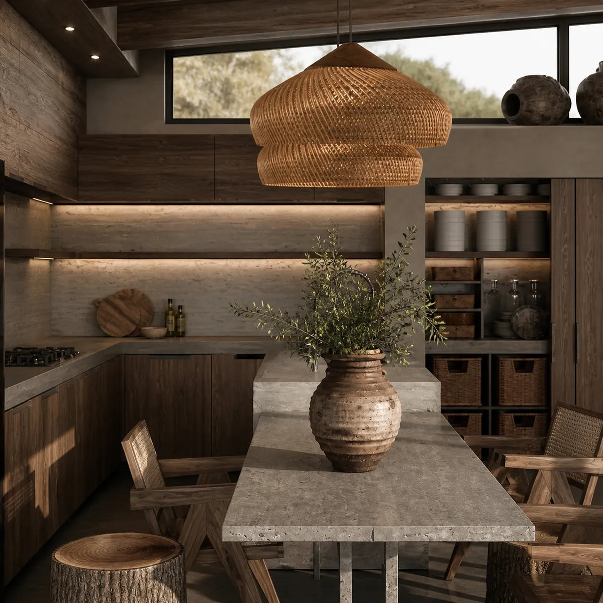Yuna Natural Spiral Woven Rattan Dome Pendant Light