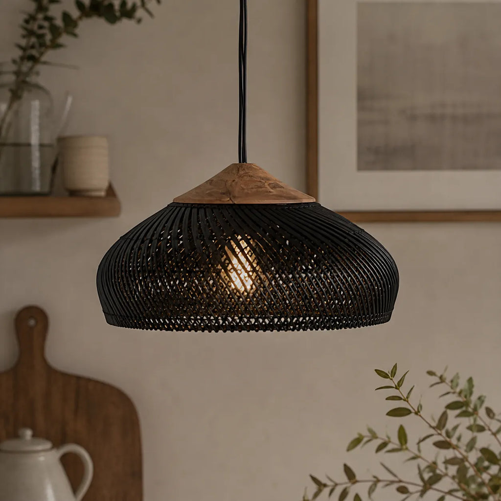 Yuna Natural Spiral Woven Rattan Dome Pendant Light