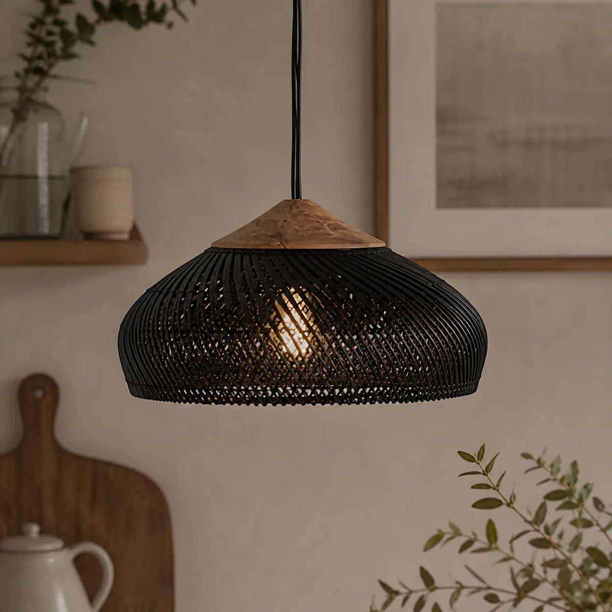 Yuna Natural Spiral Woven Rattan Dome Pendant Light