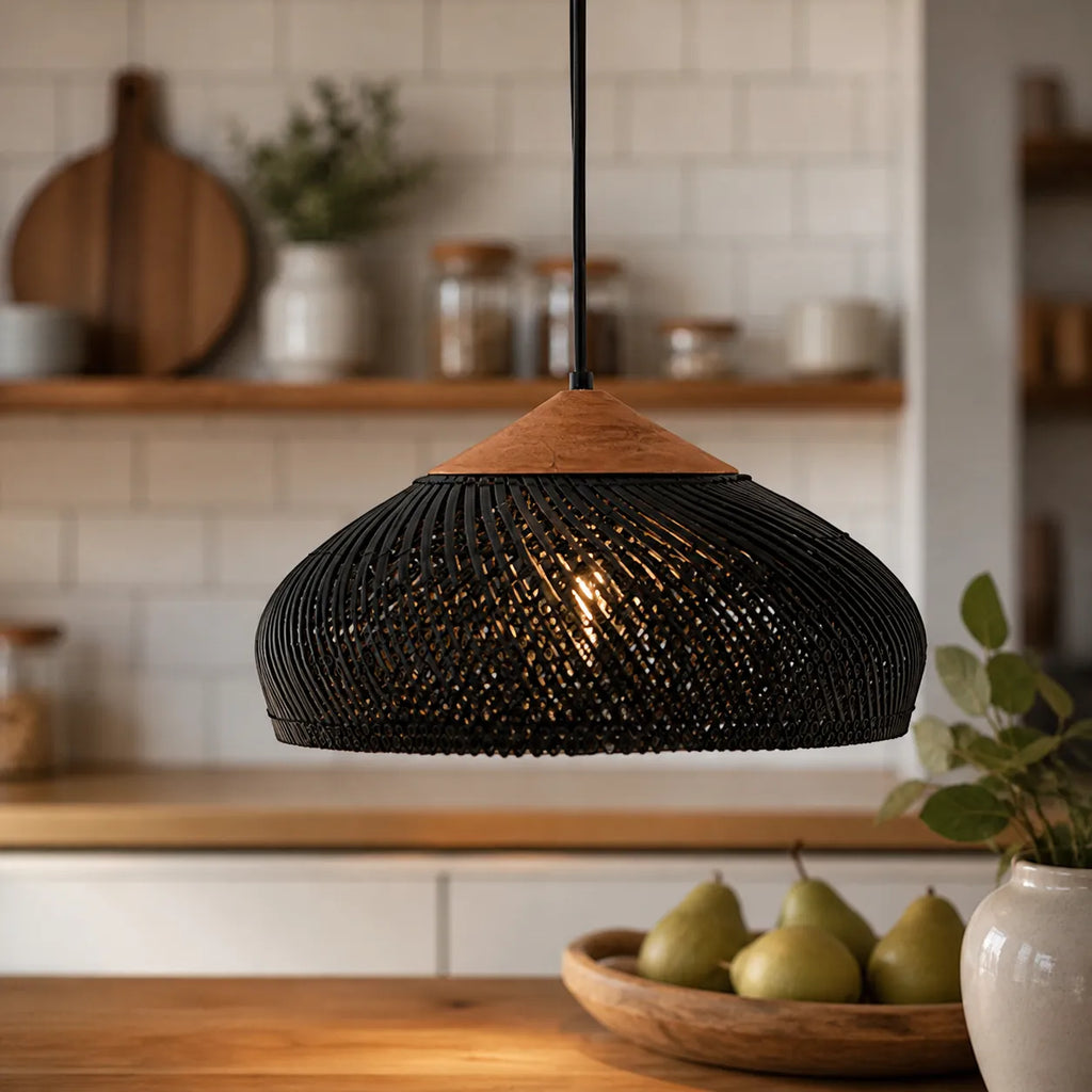 Yuna Natural Spiral Woven Rattan Dome Pendant Light