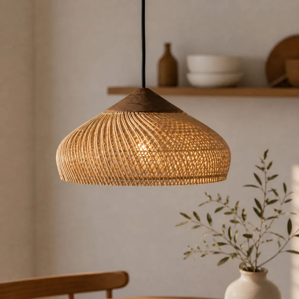 Yuna Natural Spiral Woven Rattan Dome Pendant Light