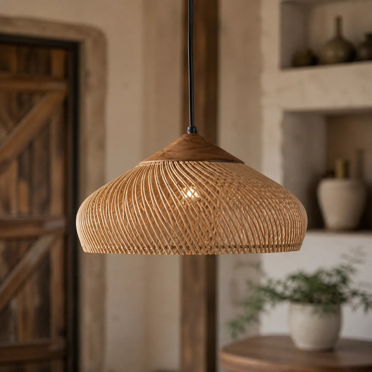 Yuna Natural Spiral Woven Rattan Dome Pendant Light