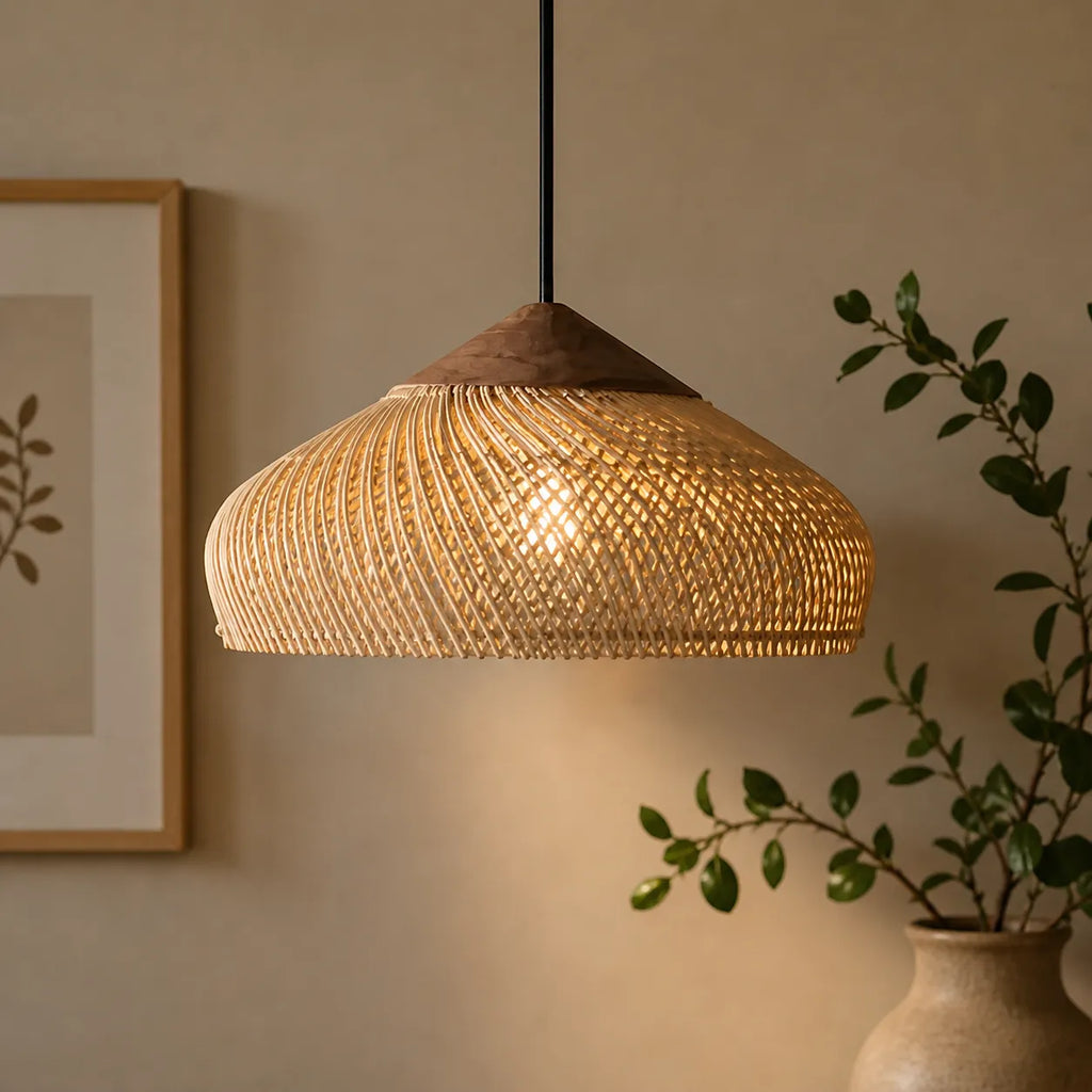 Yuna Natural Spiral Woven Rattan Dome Pendant Light