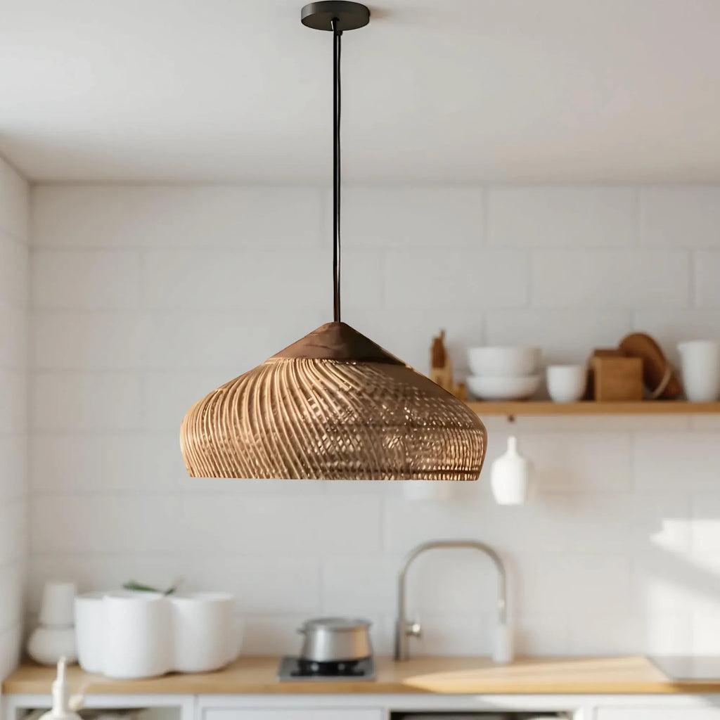 Yuna Natural Spiral Woven Rattan Dome Pendant Light