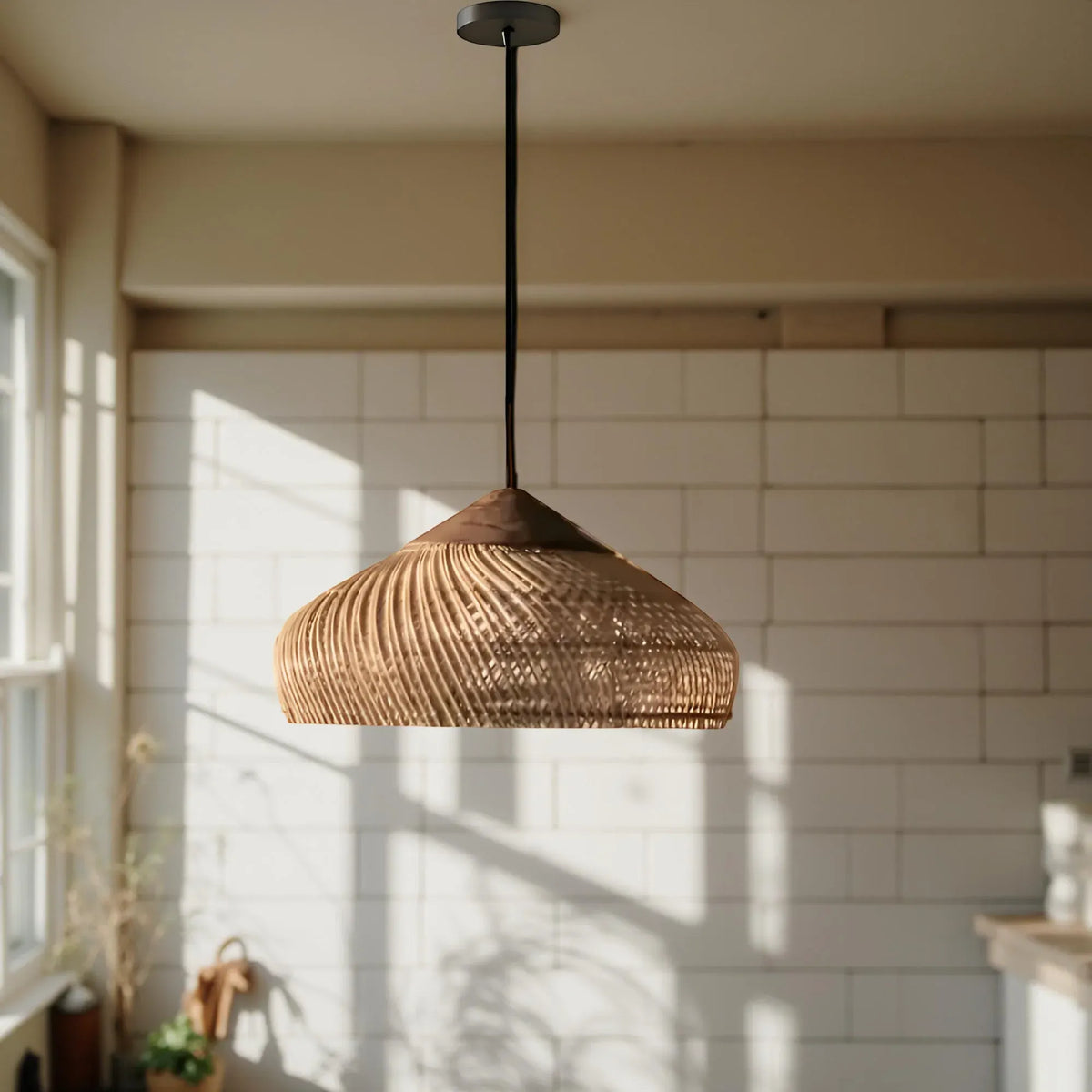 Yuna Natural Spiral Woven Rattan Dome Pendant Light
