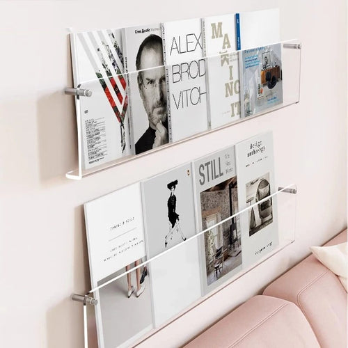 Acrylic Floating Shelf with Wall Mount and Front Barrier for Books and Magazines - Image 2