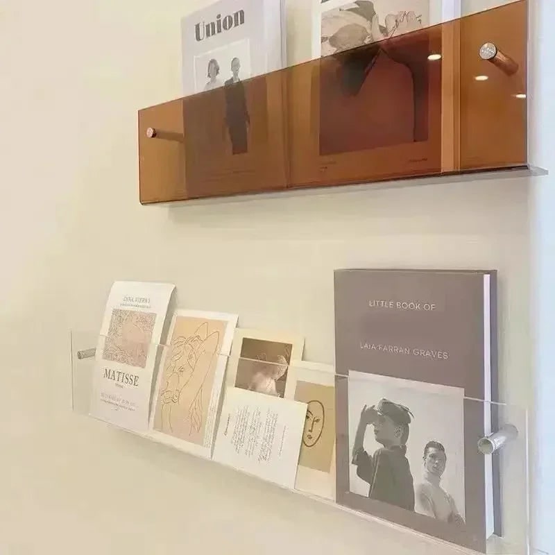 Acrylic Floating Shelf with Wall Mount and Front Barrier for Books and Magazines - Image 4