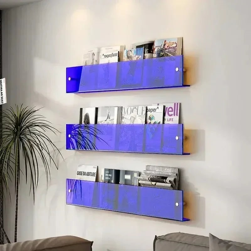 Acrylic Floating Shelf with Wall Mount and Front Barrier for Books and Magazines - Image 5