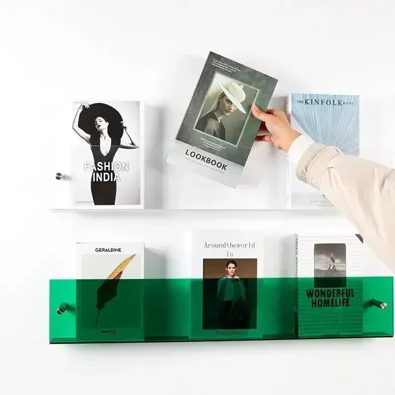 Acrylic Floating Shelf with Wall Mount and Front Barrier for Books and Magazines - Image 6