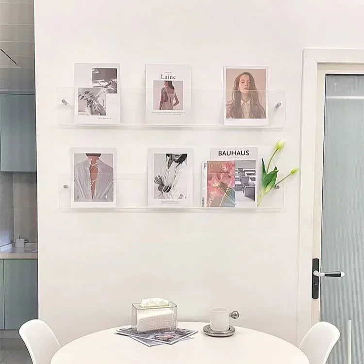 Acrylic Floating Shelf with Wall Mount and Front Barrier for Books and Magazines - Image 8
