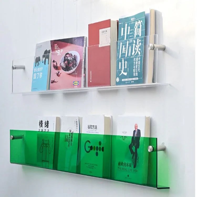 Acrylic Floating Shelf with Wall Mount and Front Barrier for Books and Magazines - Image 9
