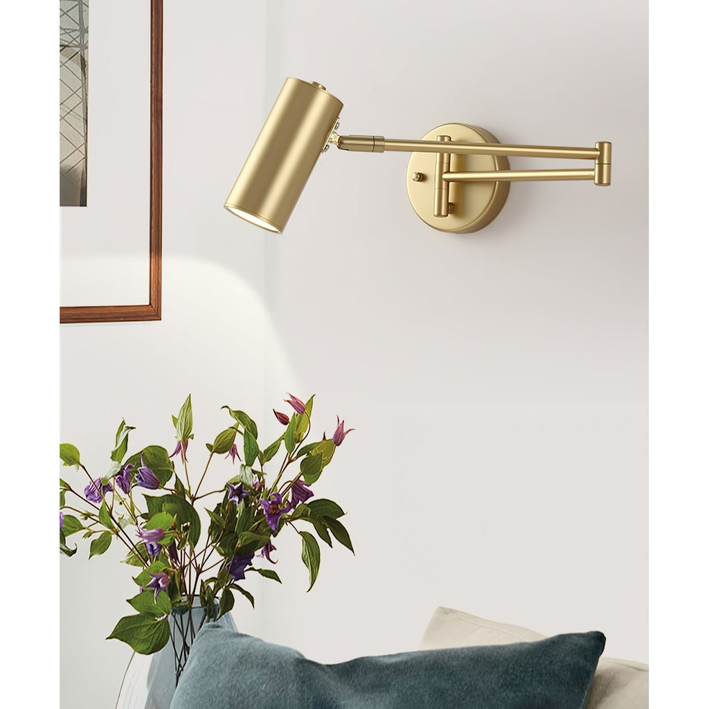 Adjustable Swing Arm Wall Sconce with Cylindrical LED Spotlight and Directional Reading Light - Image 10