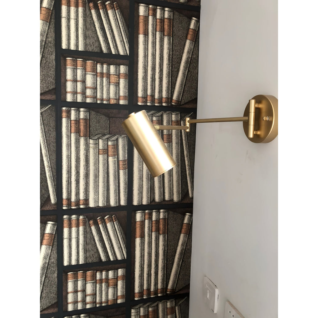 Adjustable Swing Arm Wall Sconce with Cylindrical LED Spotlight and Directional Reading Light - Image 12