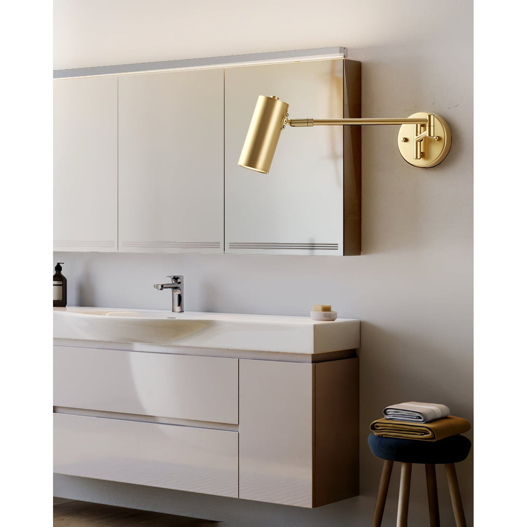 Adjustable Swing Arm Wall Sconce with Cylindrical LED Spotlight and Directional Reading Light - Image 14