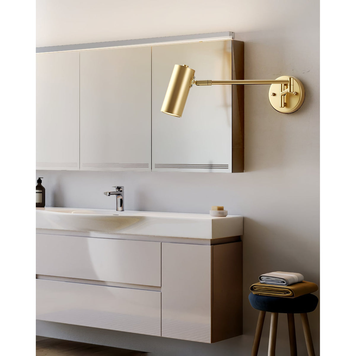 Adjustable Swing Arm Wall Sconce with Cylindrical LED Spotlight and Directional Reading Light - Image 14