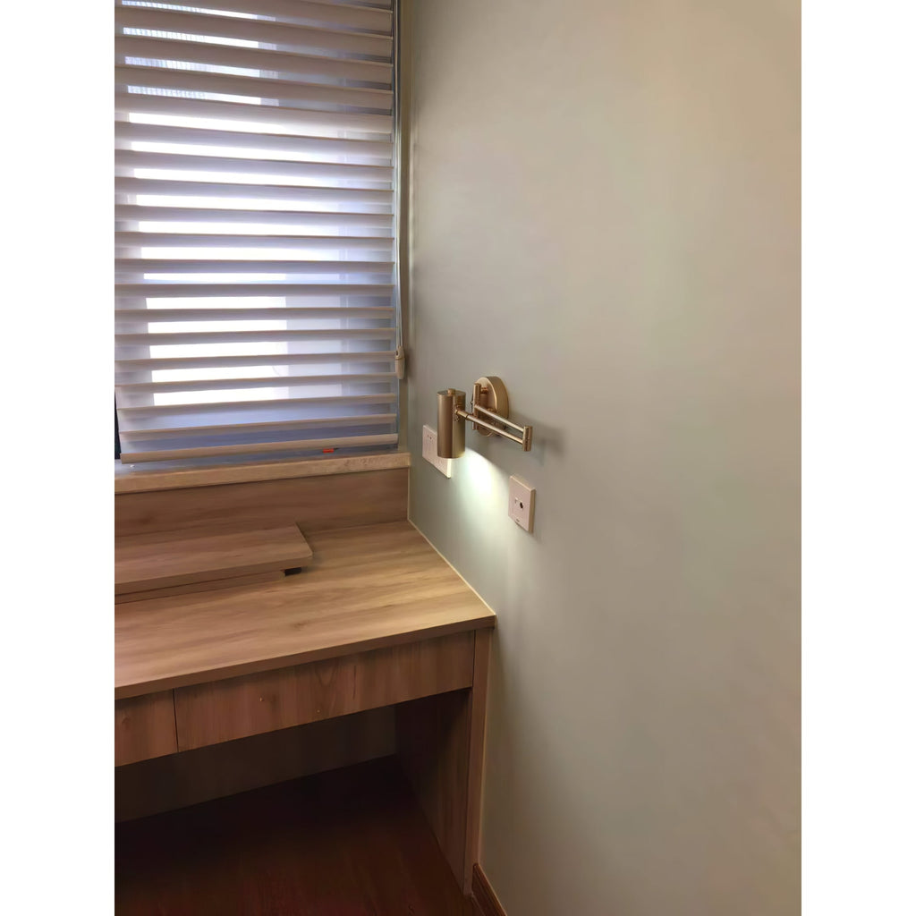 Adjustable Swing Arm Wall Sconce with Cylindrical LED Spotlight and Directional Reading Light - Image 17