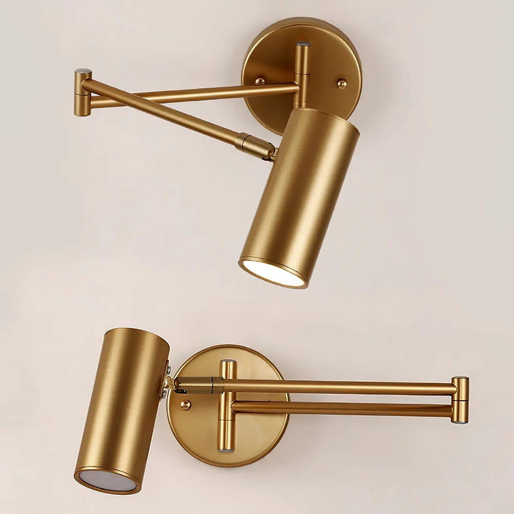 Adjustable Swing Arm Wall Sconce with Cylindrical LED Spotlight and Directional Reading Light - Image 18