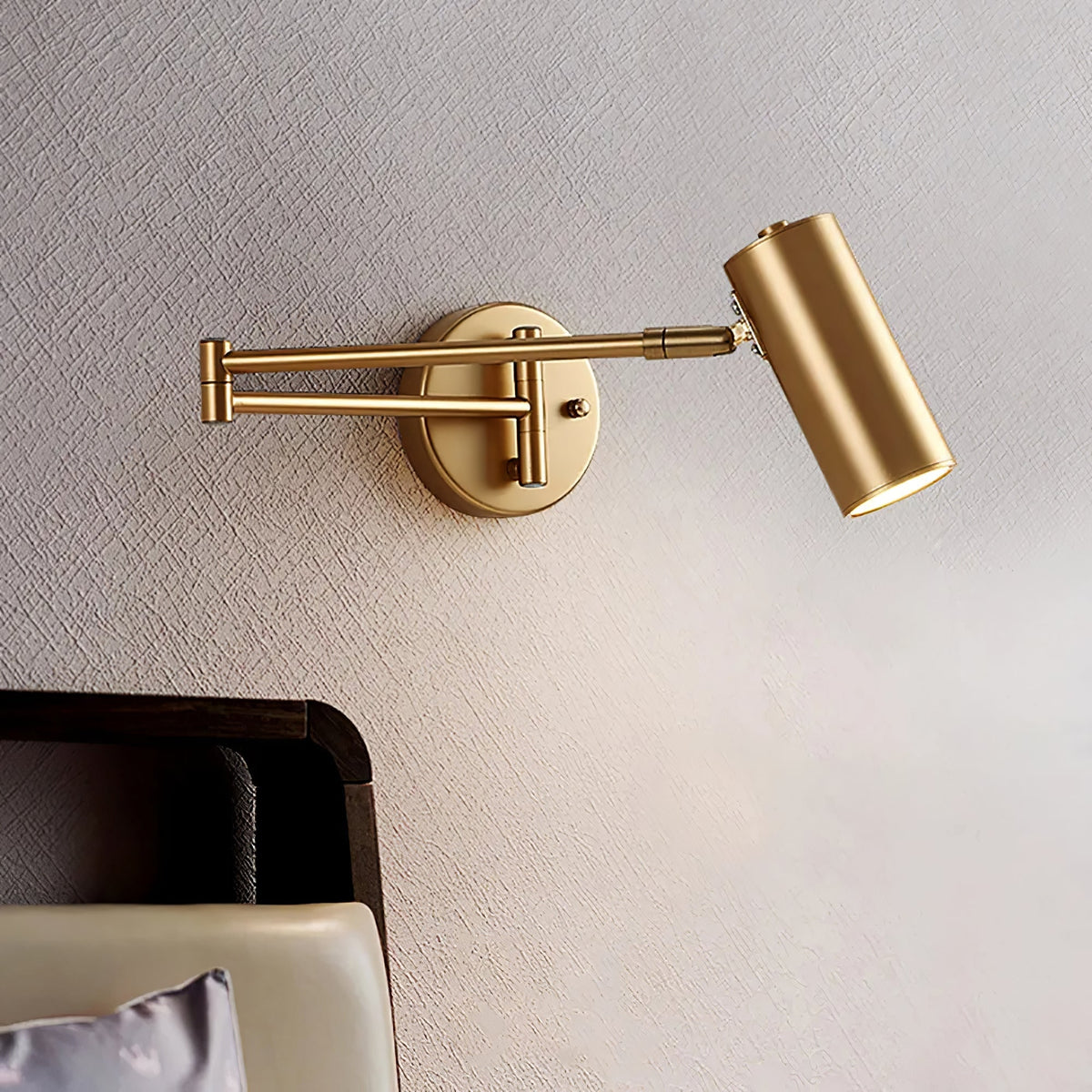 Adjustable Swing Arm Wall Sconce with Cylindrical LED Spotlight and Directional Reading Light - Image 2