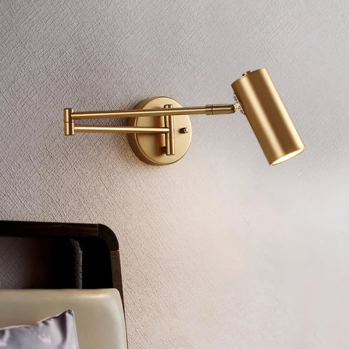 Adjustable Swing Arm Wall Sconce with Cylindrical LED Spotlight and Directional Reading Light - Image 2