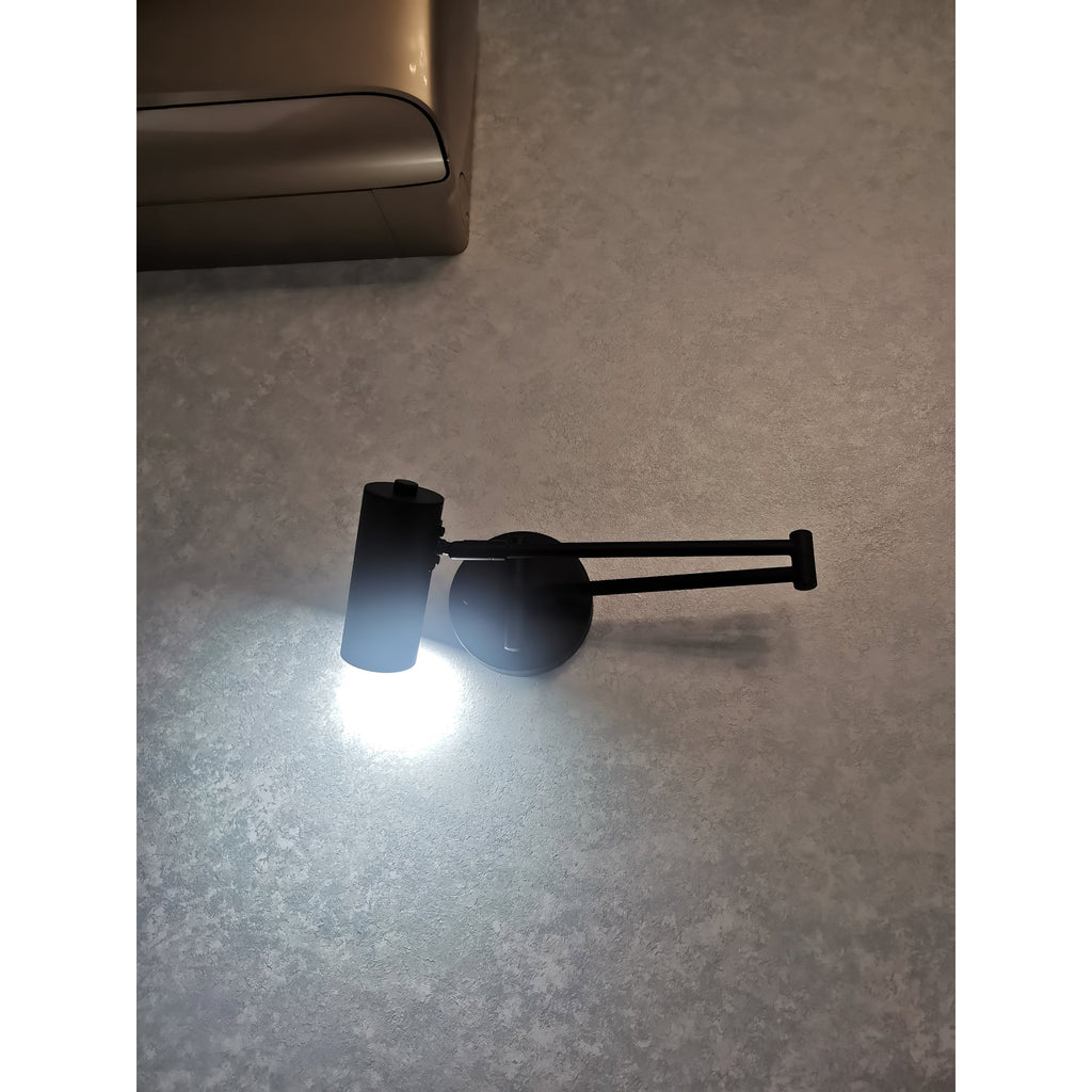 Adjustable Swing Arm Wall Sconce with Cylindrical LED Spotlight and Directional Reading Light - Image 20
