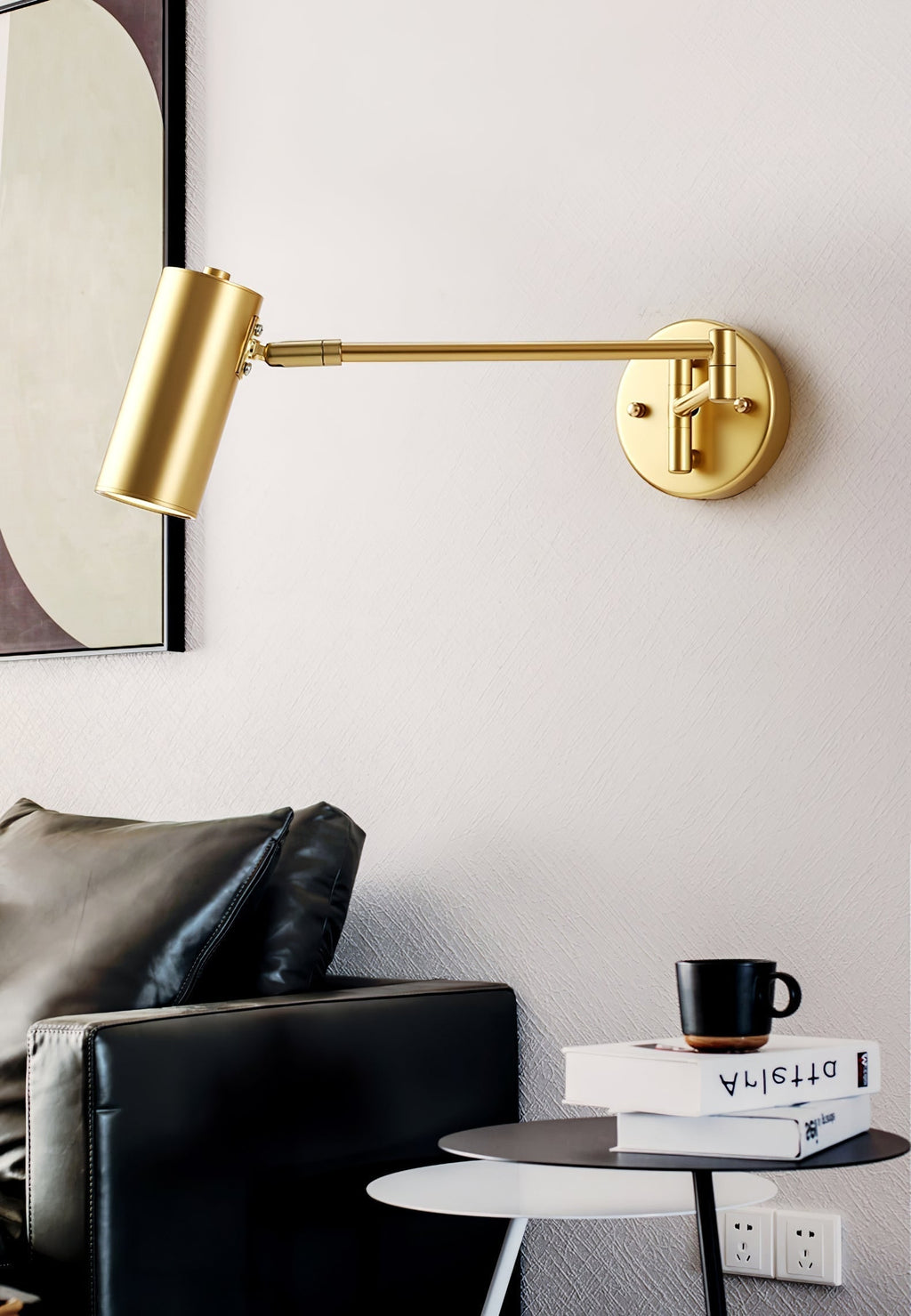 Adjustable Swing Arm Wall Sconce with Cylindrical LED Spotlight and Directional Reading Light - Image 23